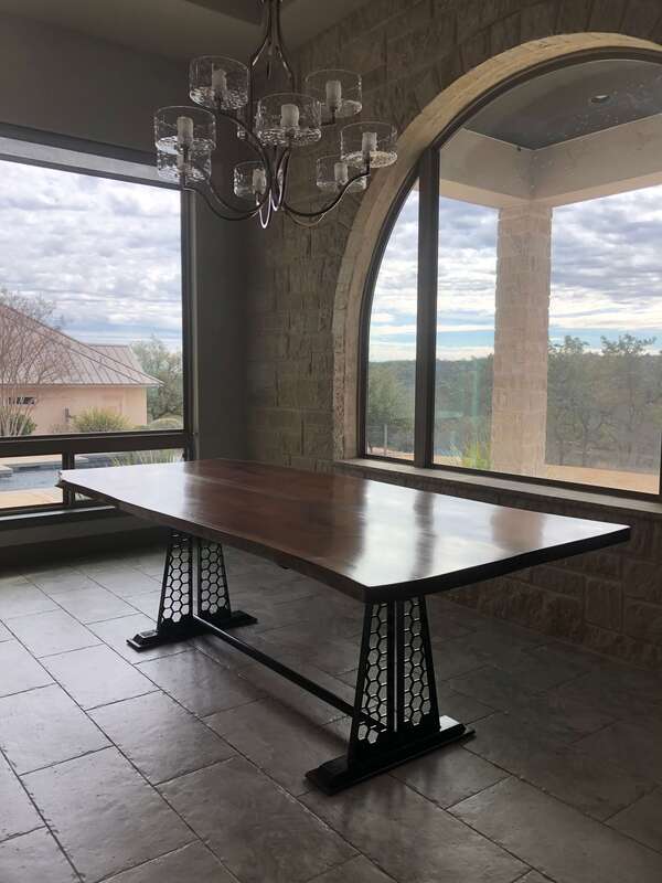 custom live edge dining table with iron steel base San Antonio