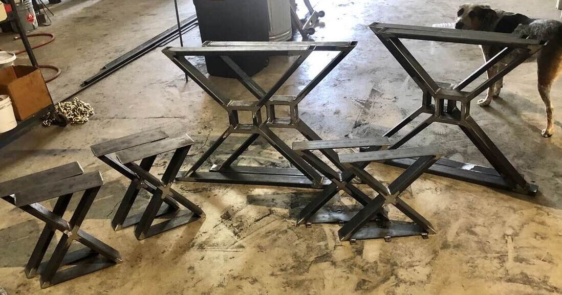 Custom industrial furniture, dining tables, table base, table legs, San Antonio furniture makers, custom hardwood tables, blacksmith San Antonio, sculptor san antonio